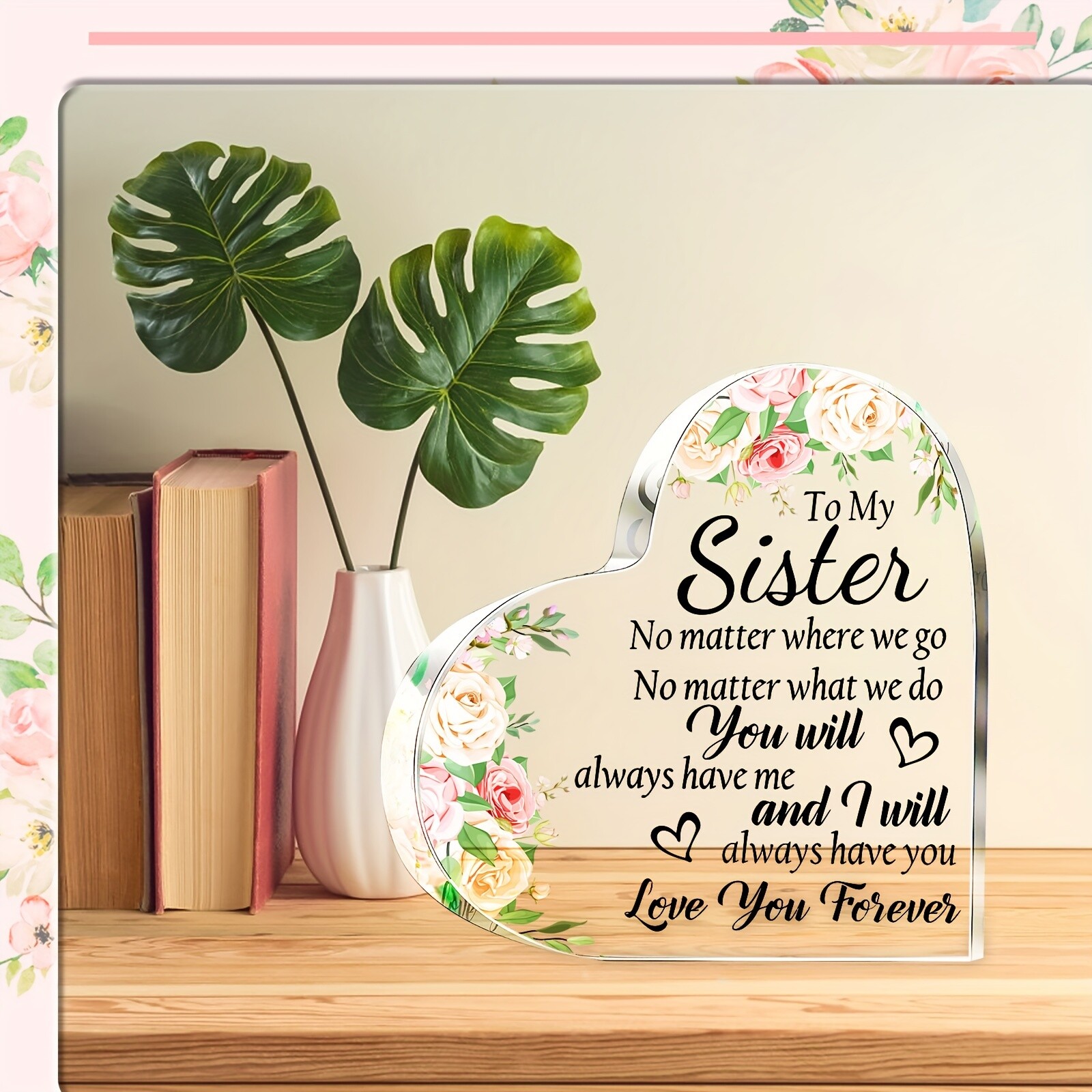 1pc Heart Shaped Acrylic Plaque Wedding Anniversary Birthday Gift for Sister