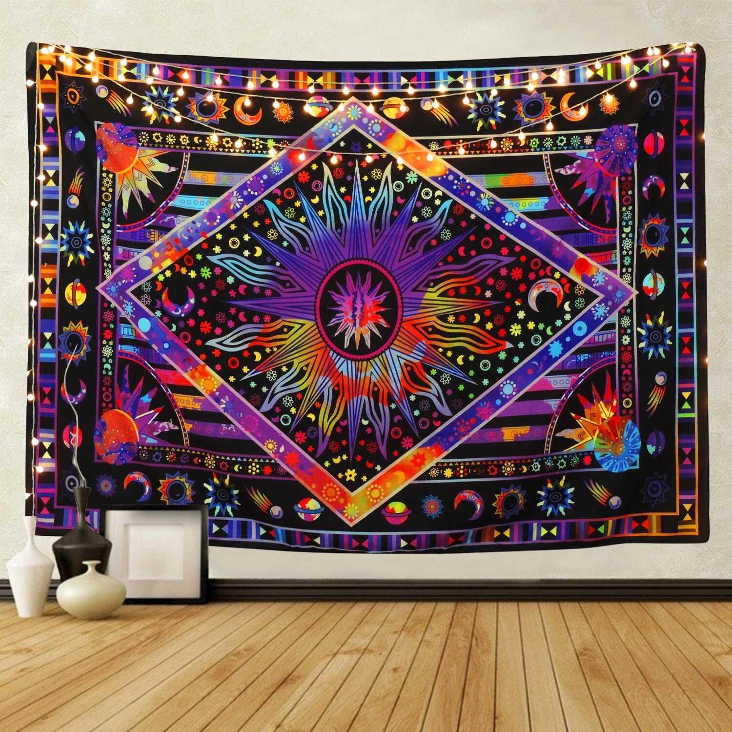 BLEUM CADE Tie Dye Purple Burning Sun Tapestry 92.5&Prime;x70.8&Prime;