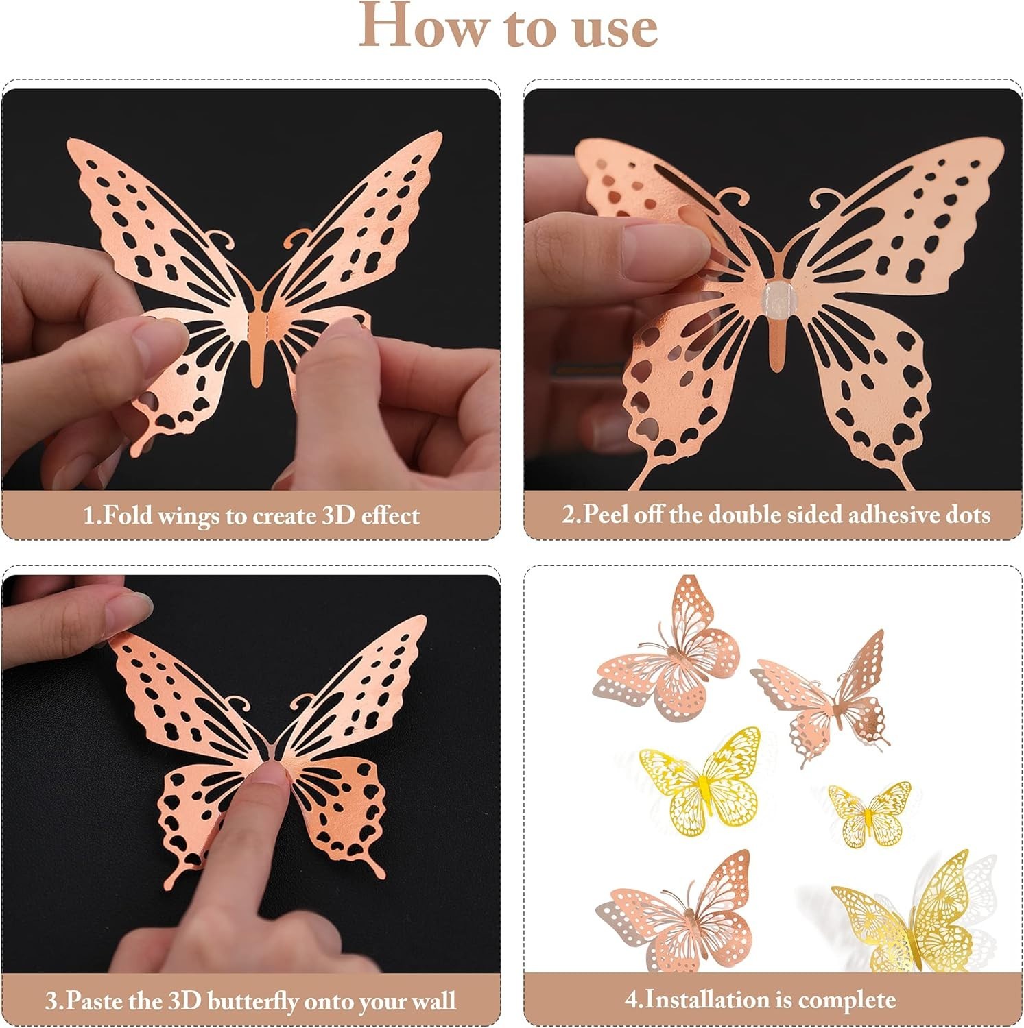 Self-Adhesive 3D Metallic Butterfly Wall Stickers – 48 Pcs for Nursery & Parties