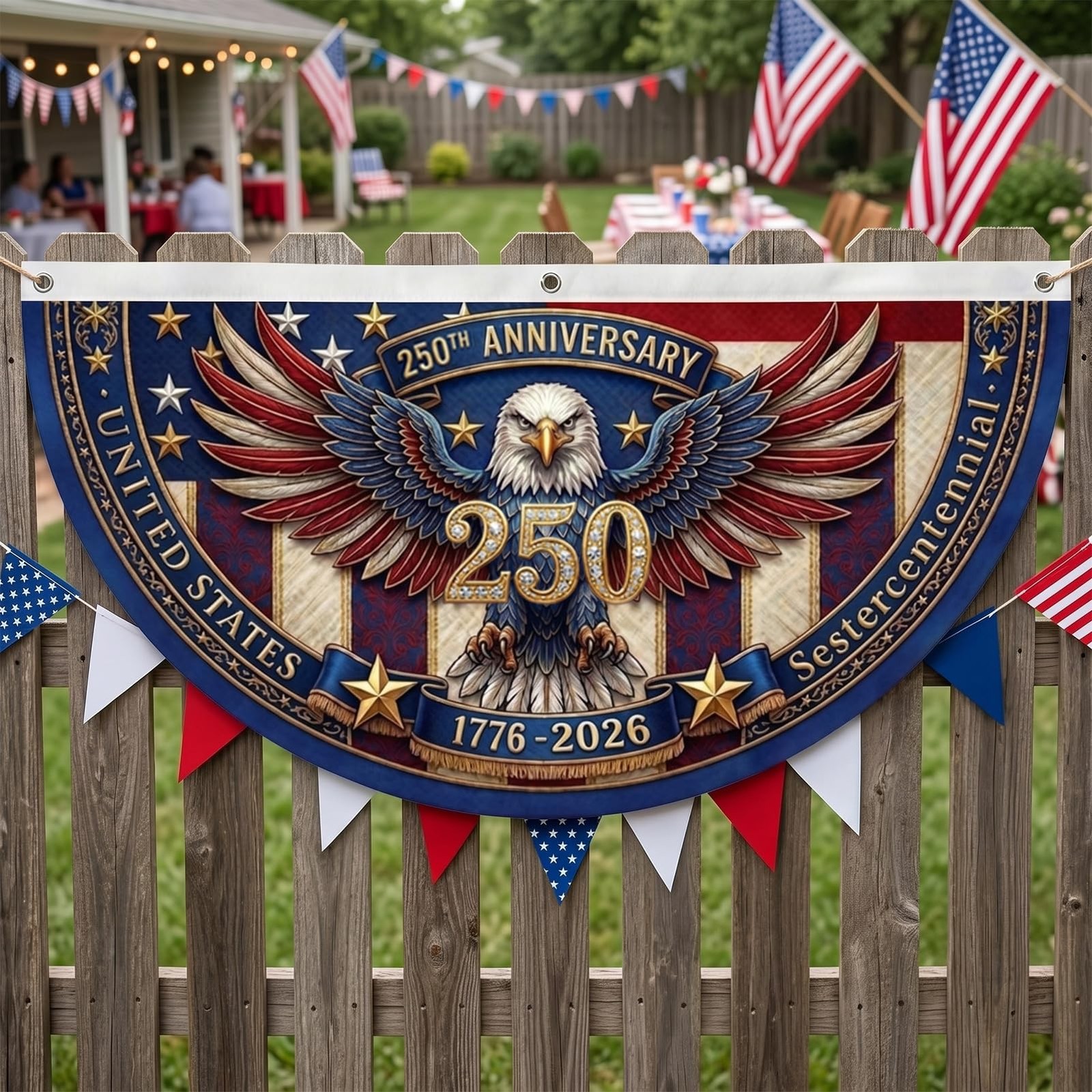 250th Anniversary Bunting Flag 2pcs Set DoubleSided Patriotic Eagle Design, 4…