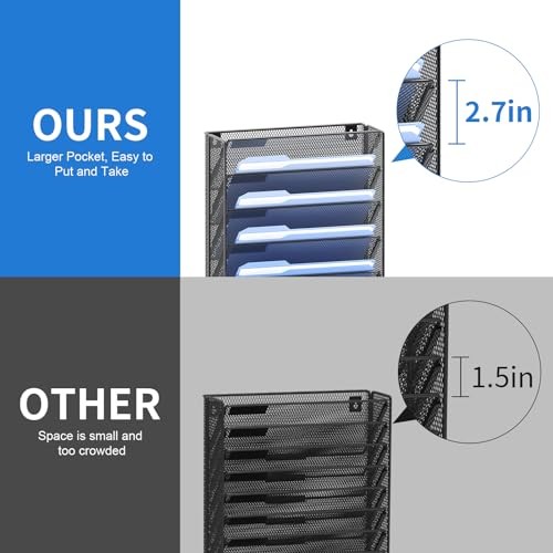 Hanging Wall File Organizer with Hooks, 12 Tier Vertical Wall Mount 12 Pocket