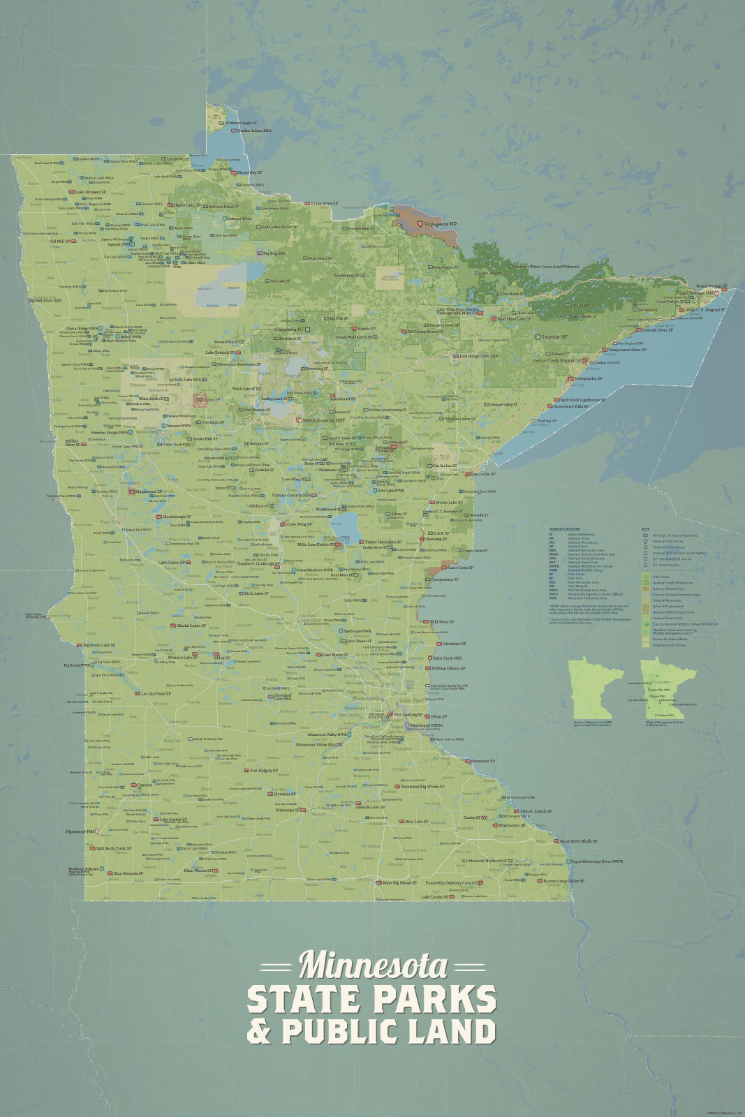 Minnesota State Parks & Public Land Map 24×36 Poster (Natural Earth) #889