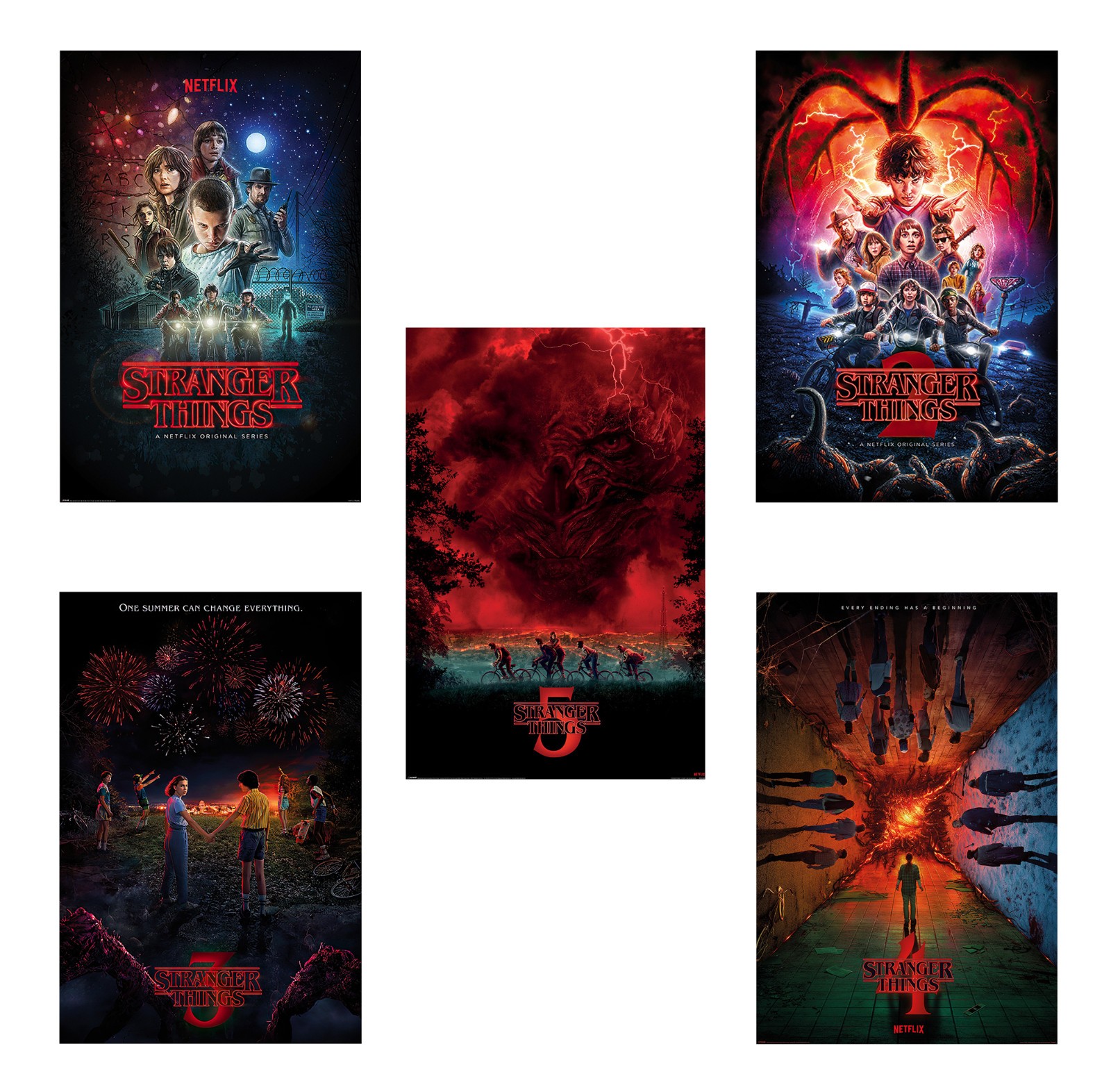 Stranger Things – Seasons 1, 2, 3, 4 & 5 – TV Show Poster Set (Regular Styles 1)