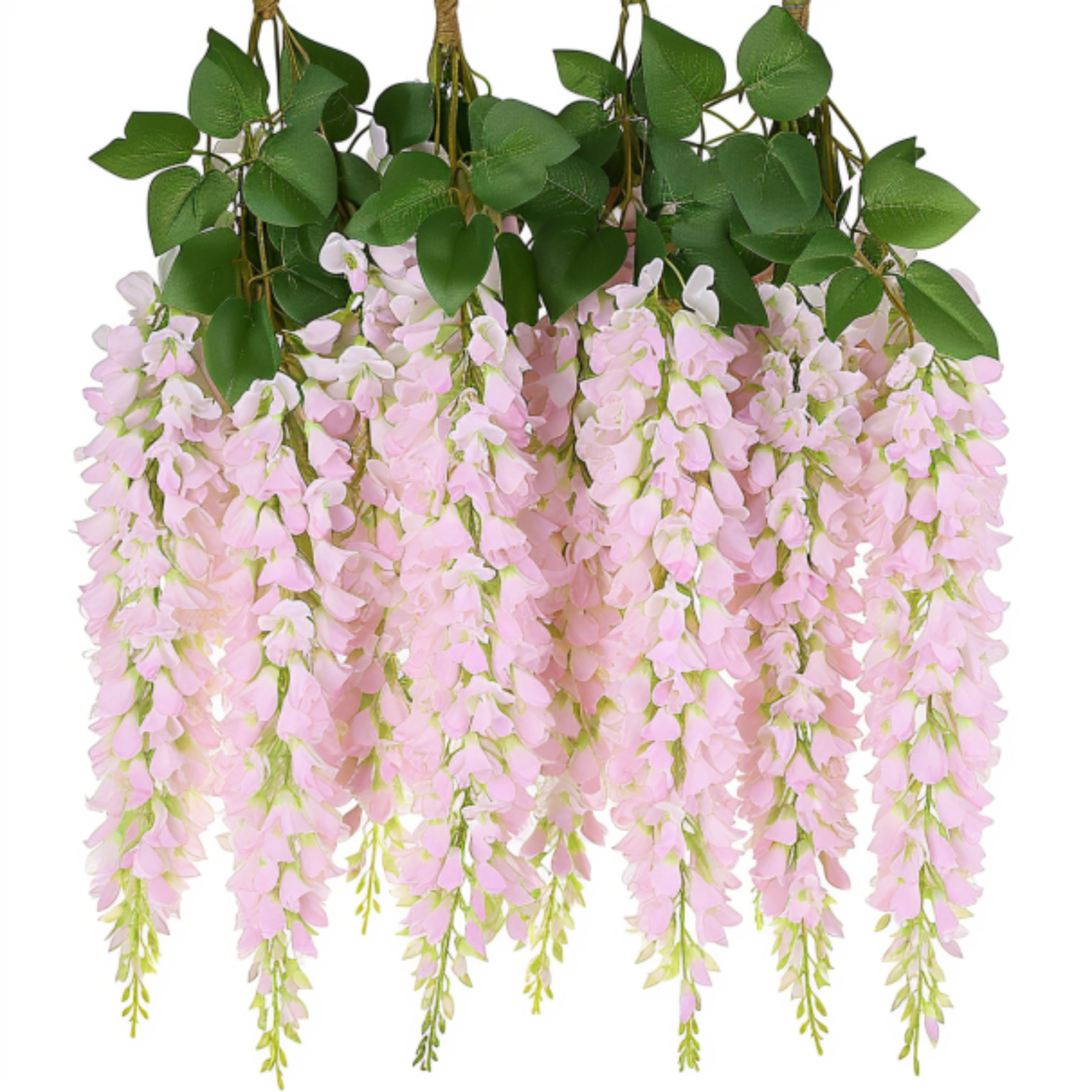 Hanging Faux Pink Wisteria Wedding Floral Decor – 24 pcs, 72 Branches Total