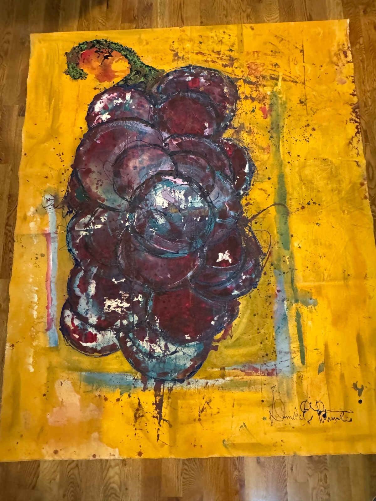 Canvas abstract painting, grapes/wine, perfect for dining room