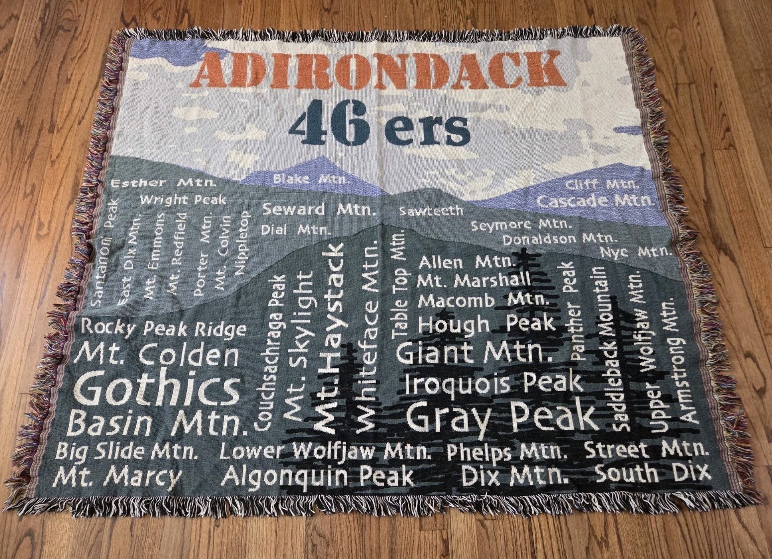 Vintage Adirondack 46ers Mountain Woven Tapestry Throw Blanket Cabin Rare 60×52&Prime;