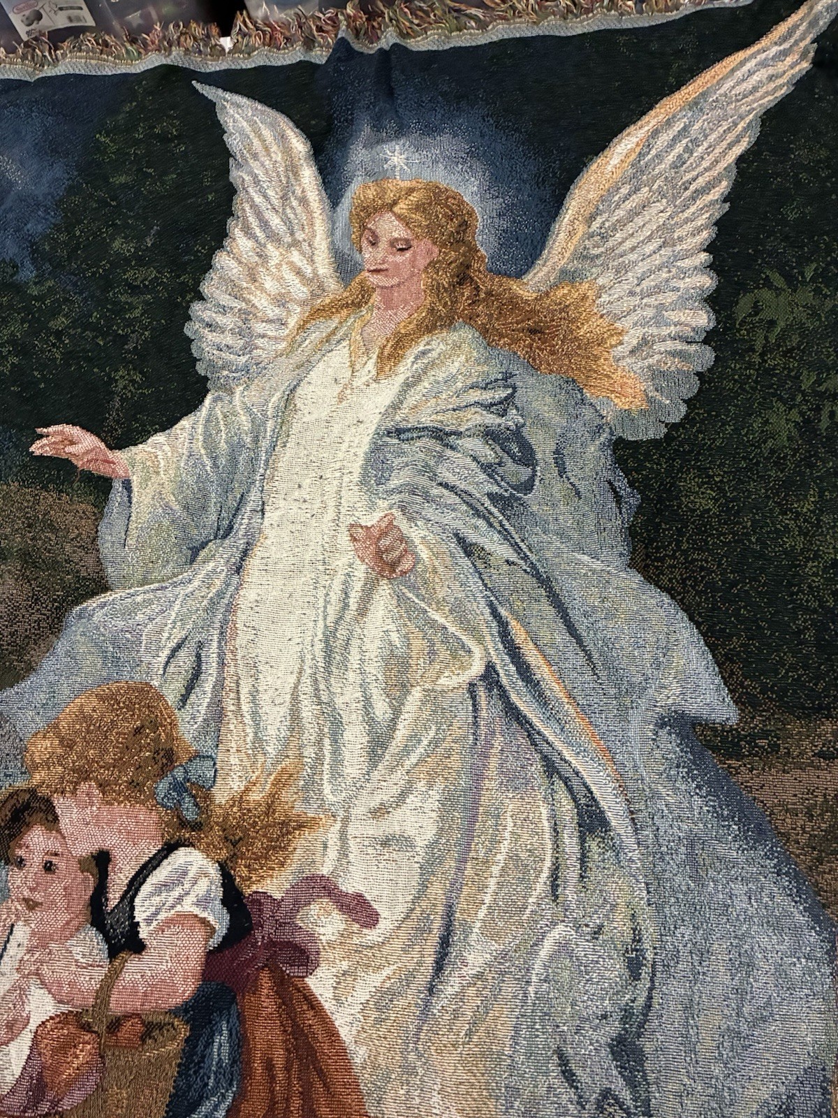 Direct Thy Paths Guardian Angel Watch Children Over Stream Tapestry Throw 62×50