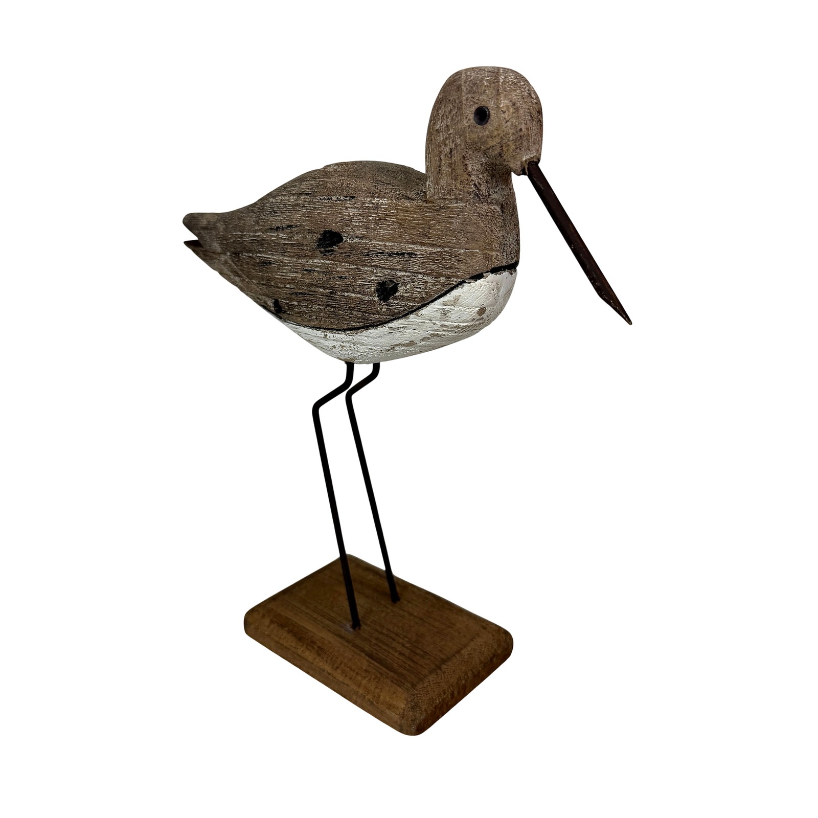 Decorative Sea Bird Figurine Weathered Wood Metal Coastal Statue 10.75 In