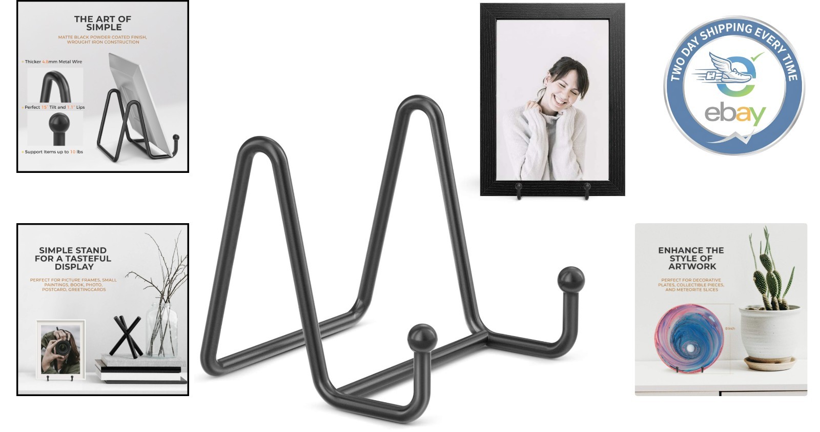 Elegant 3-Inch Plate Display Stands – Matte Black Metal Frame Holder (2-Pack)
