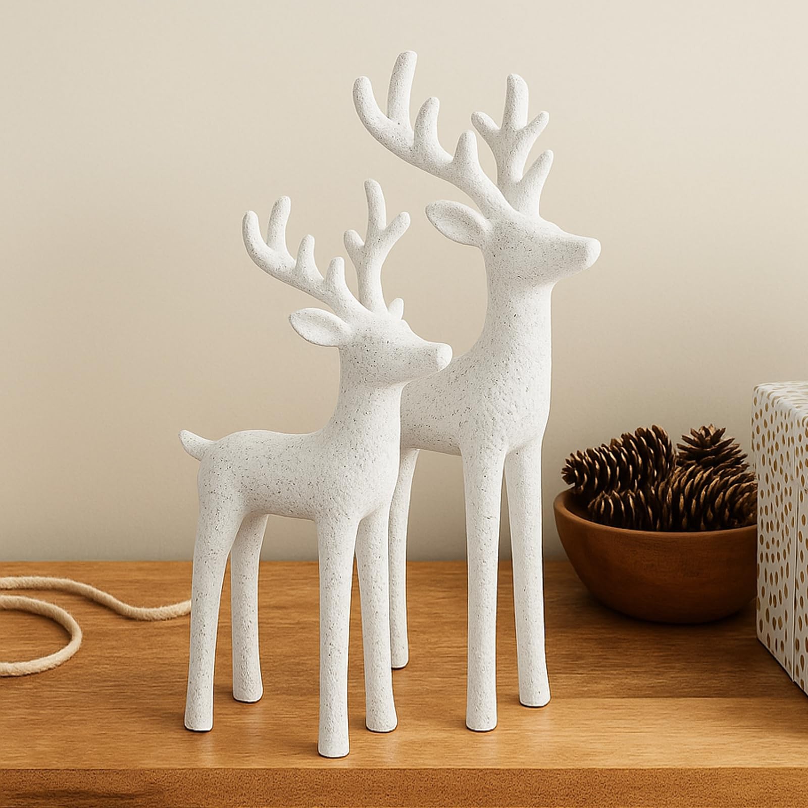 Burbell 2 Set Modern Christmas Decor Neutral Christmas Reindeer Decor Resin Deer