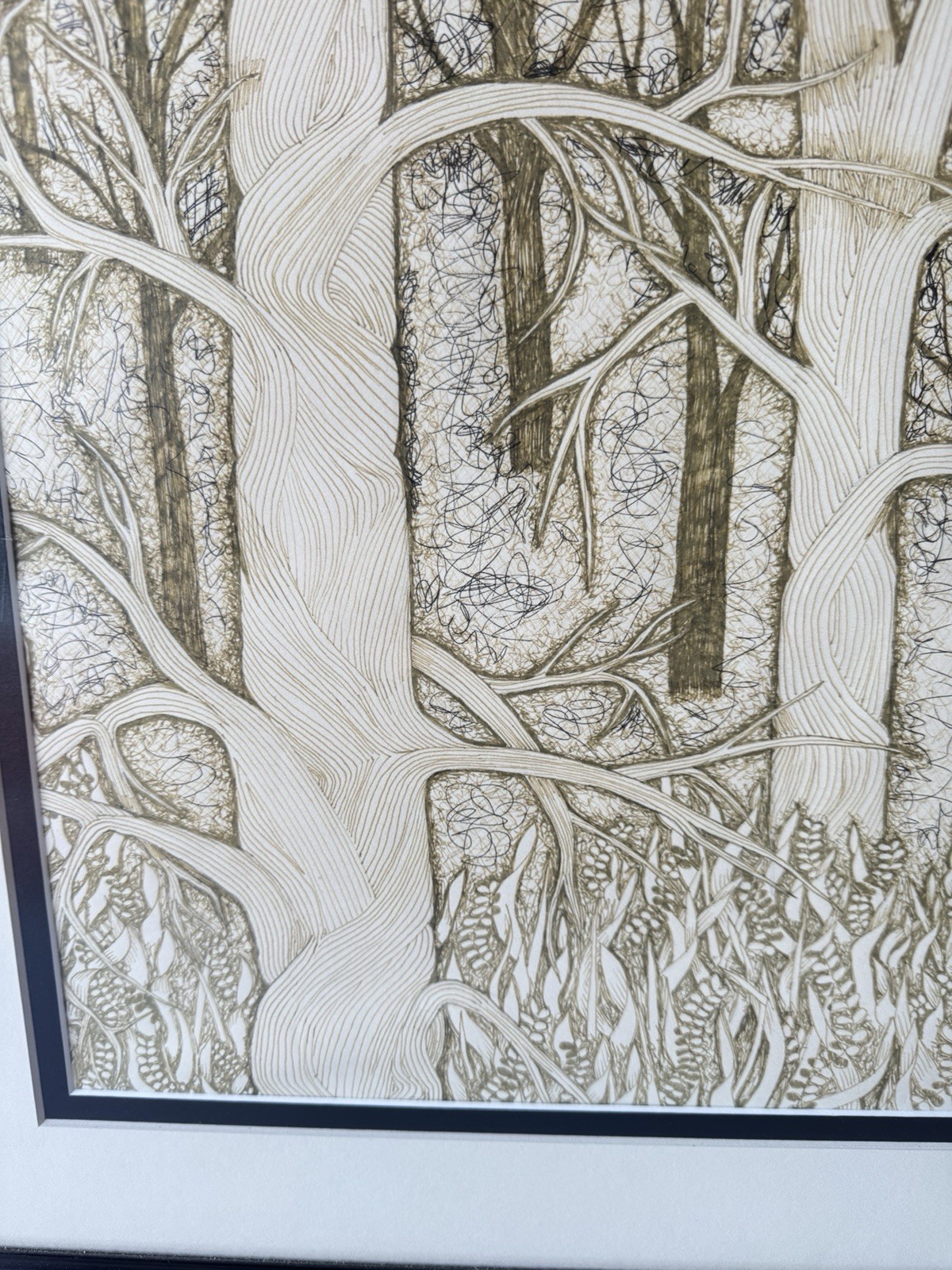 Framed Tree Forest Art Wall Decor Neutral Tones 22×19 Large Modern Print
