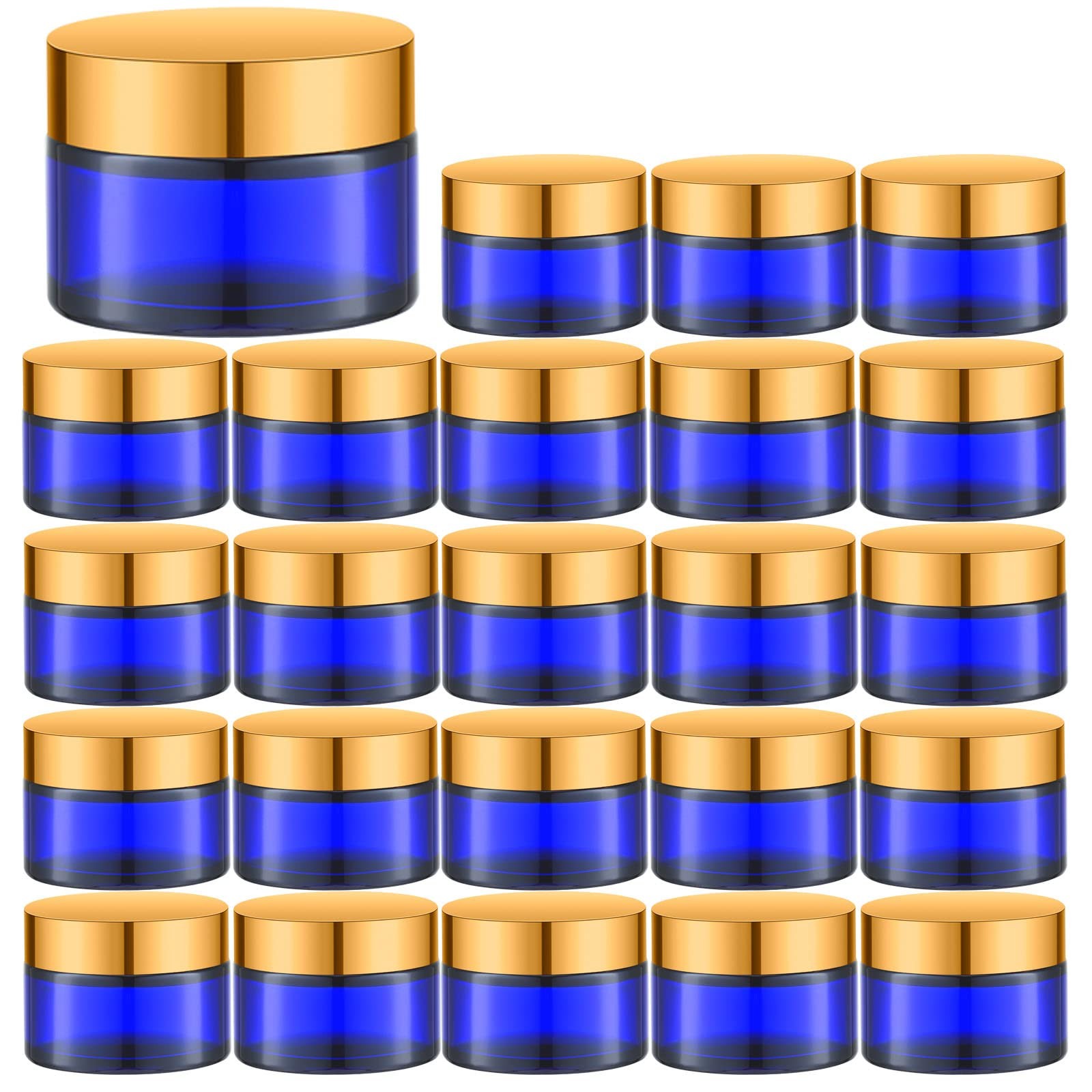 Iron Bill 1 Oz Blue Round Glass Jars Inner Liners And Gold Lids24Pcs Empty