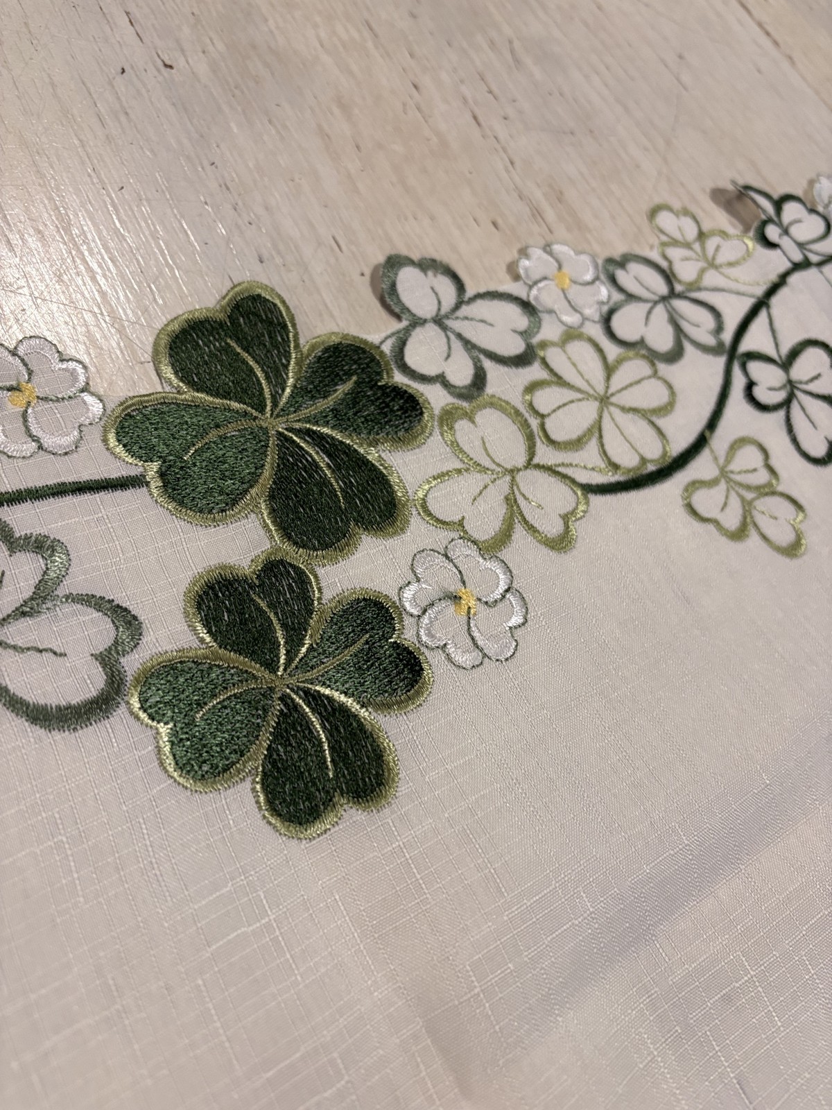 Ridgefield Home Table Runner Shamrock Embroidered Clover Decor 70in St Patrick&rsquo;s