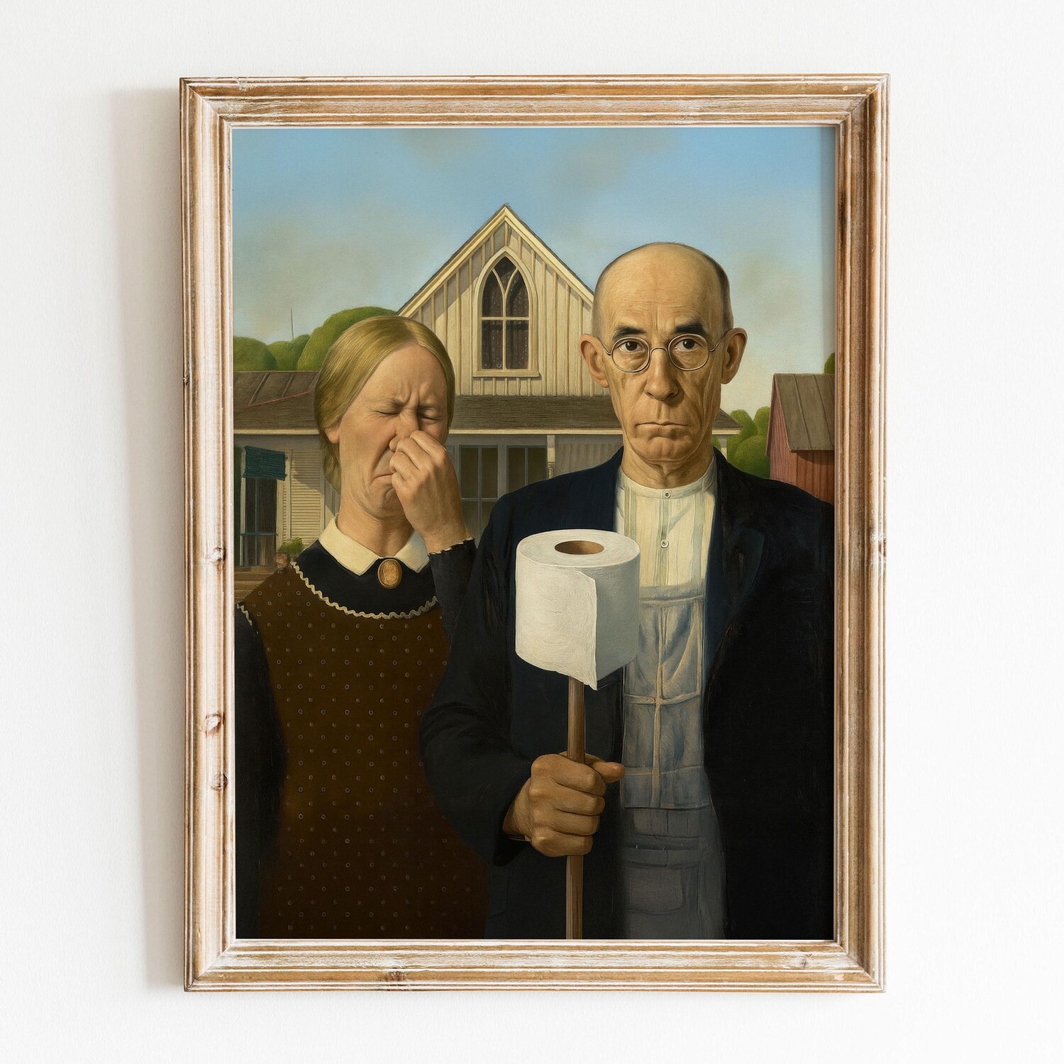 Funny Bathroom Poster Wall Art American Gothic Toilet Humor Canvas