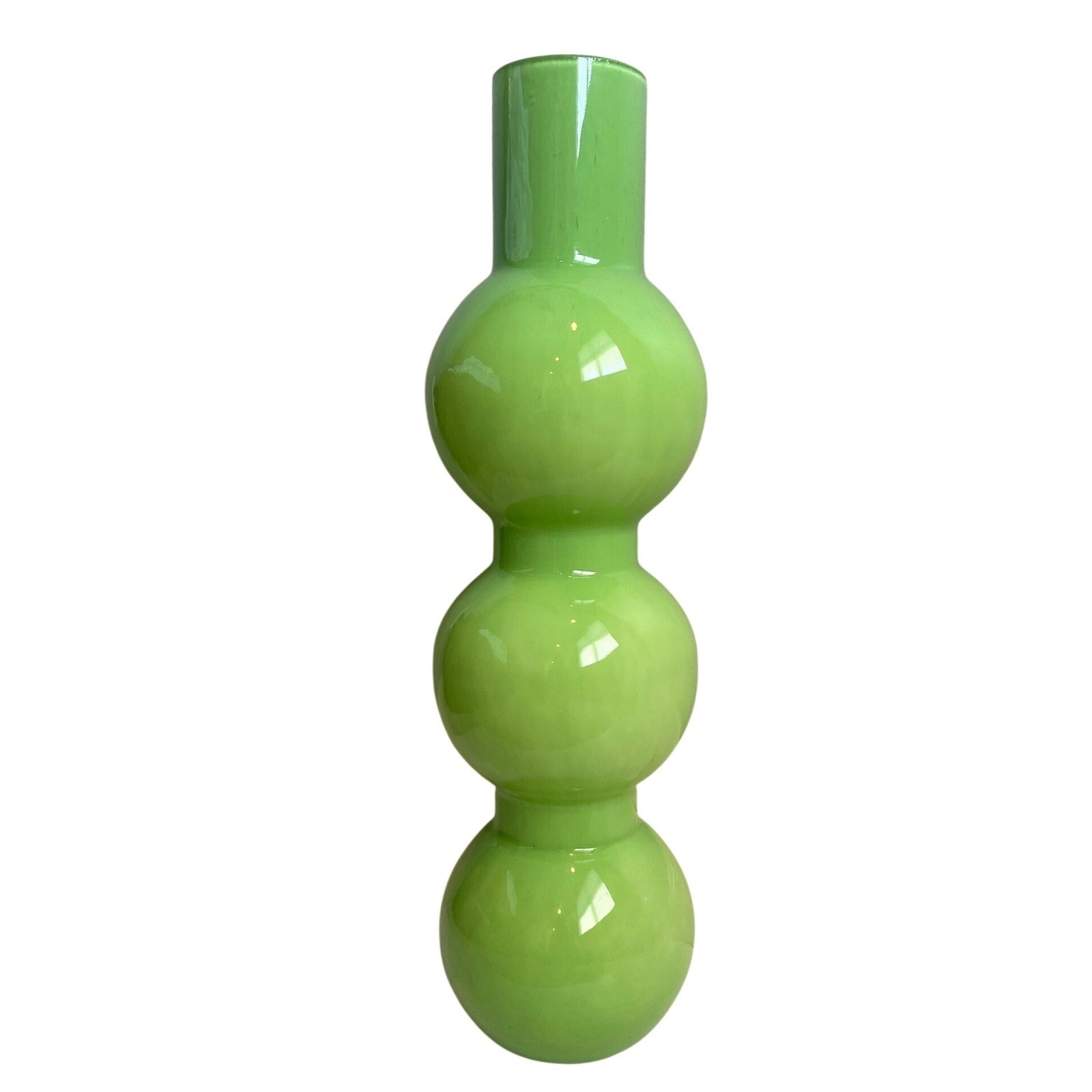 Global Views MCM Lime Green Encased Art Glass Bubble Vase Gourd Blown Glass 18&Prime;
