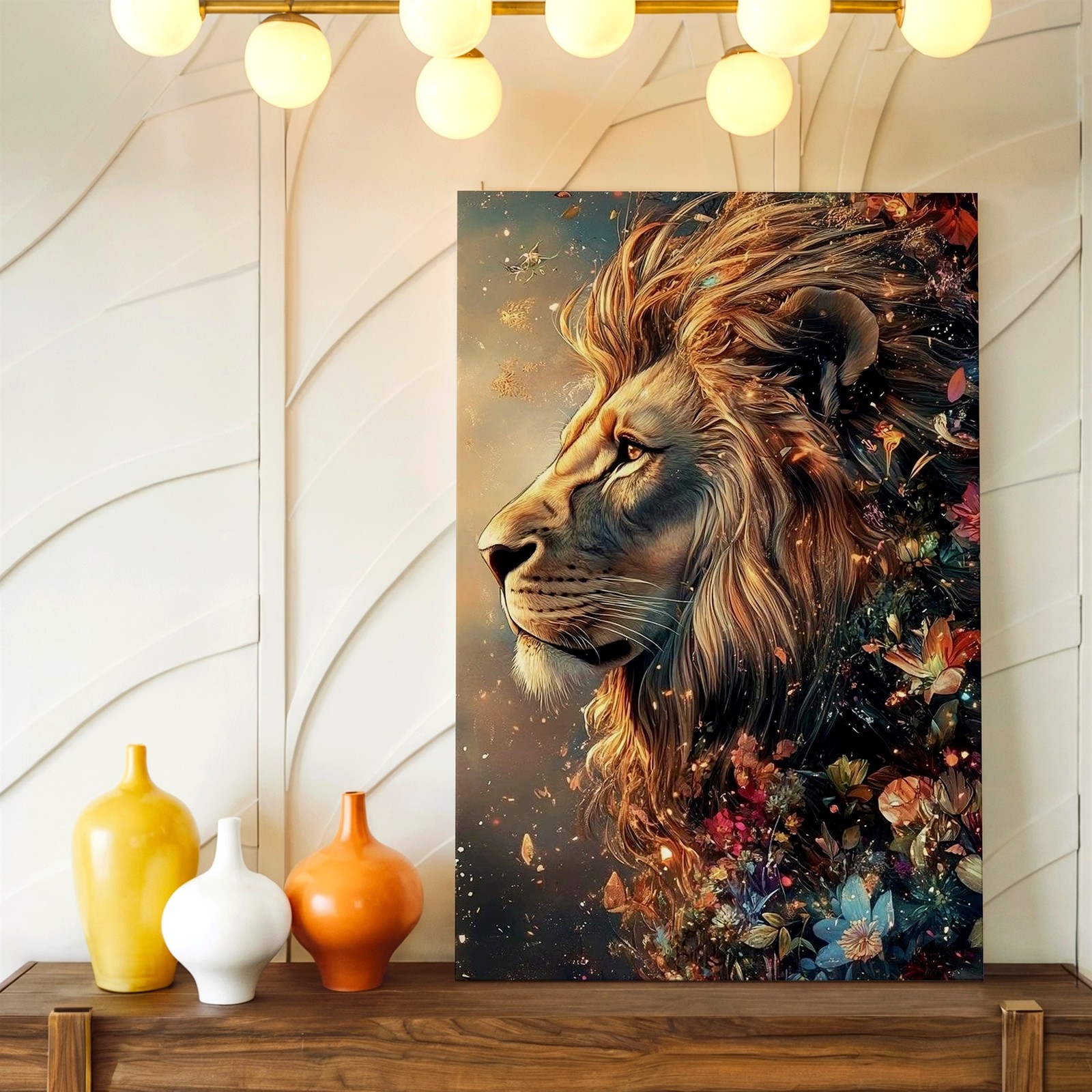 Wall Art Majestic Lion Portrait Floral Fantasy Animal Canvas Print Modern Decor