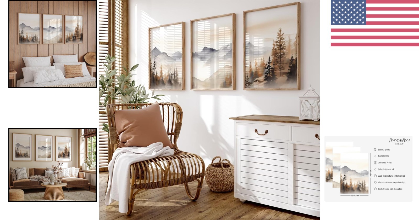 Elegant 12×16 Unframed Watercolor Mountain Canvas Art Set of 3 for Modern Homes