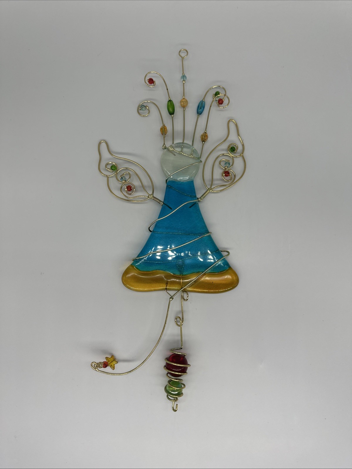 Hanging Fused Stained Glass Angel Wired Suncatcher Colorful Glass Beads 14.5&Prime;
