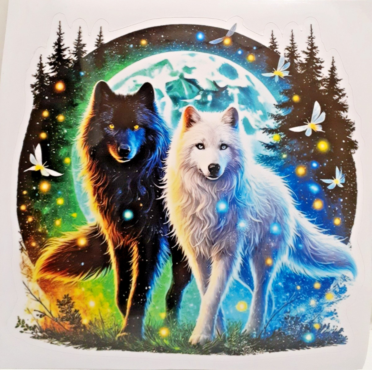 Wolves in Moonlit Forest Colorful Vinyl Decal Sticker 6&Prime; x 6.25&Prime;