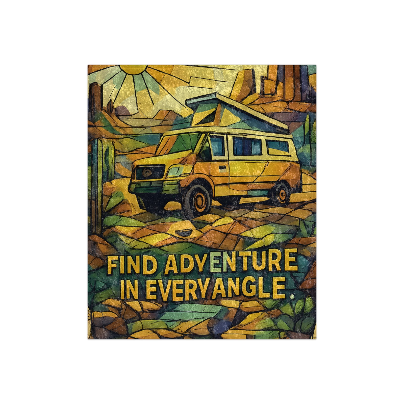 Crushed Velvet Blanket-« Find Adventure In Every Corner » Design Cubic-Line (RV)