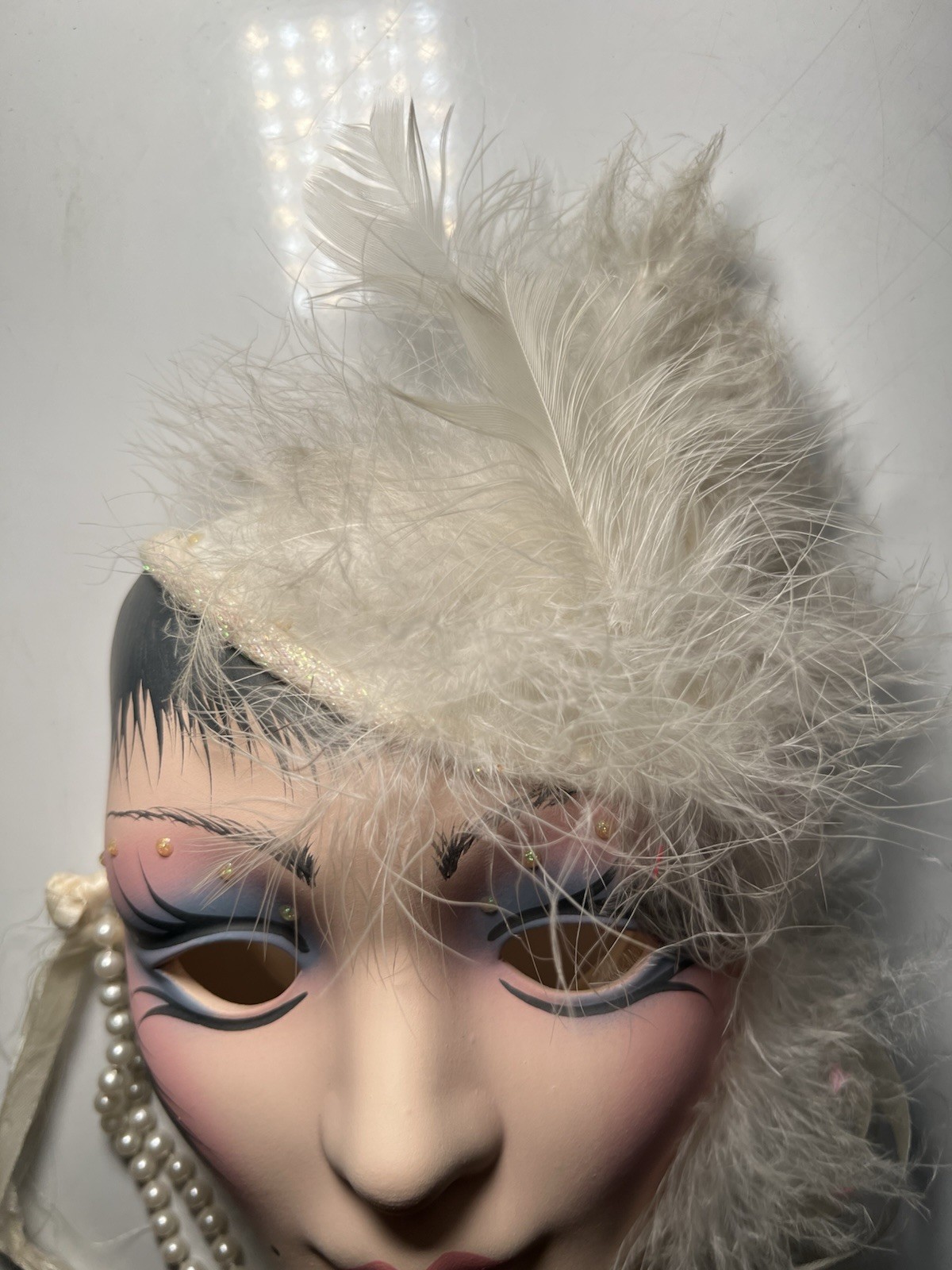 Vintage Unique Creations Raymond Mak Ceramic Wall Mask Lady W/Pearls Signed 9&Prime;