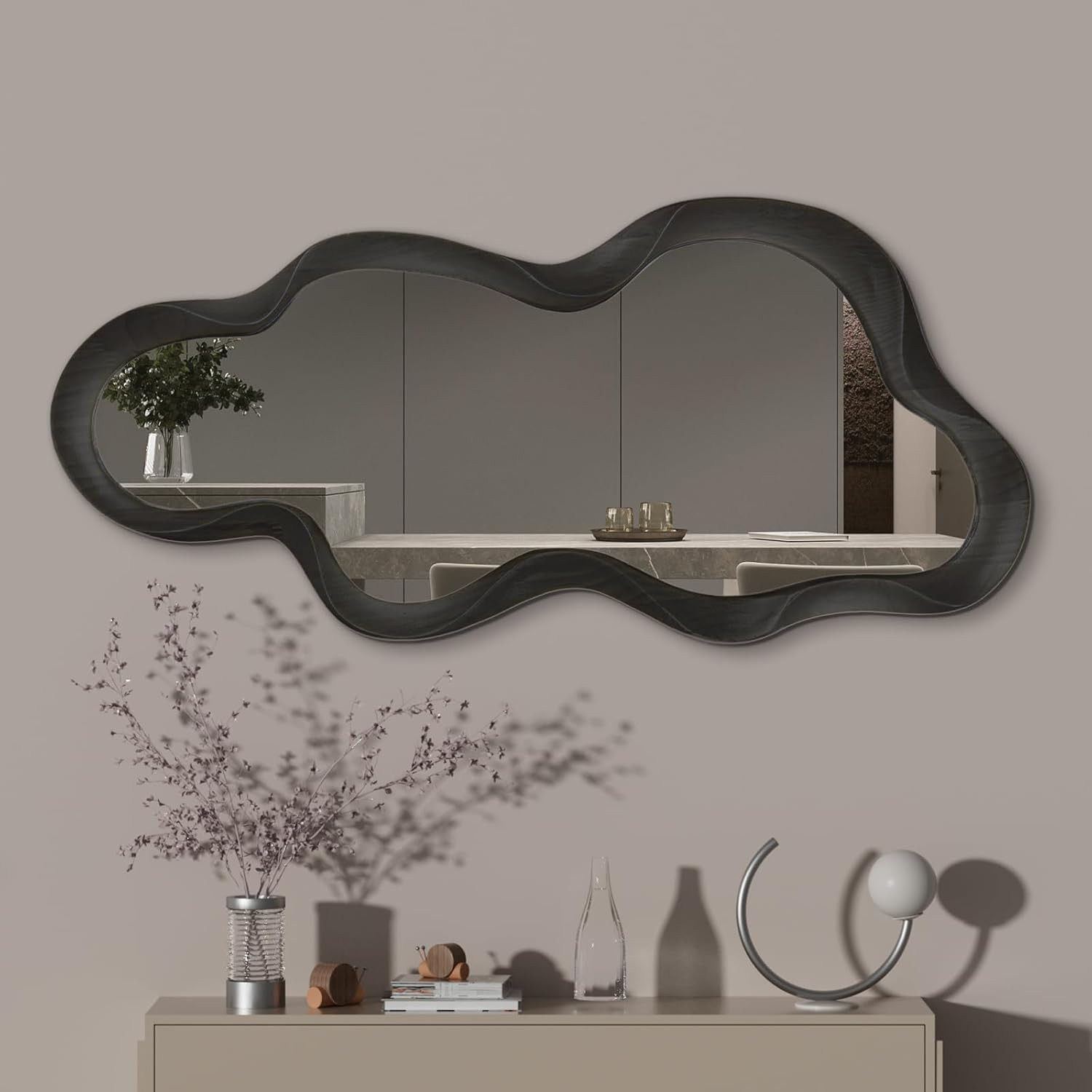 48&Prime;x22&Prime; Black Framed Asymmetrical Wall Mirror for Modern Home Decor
