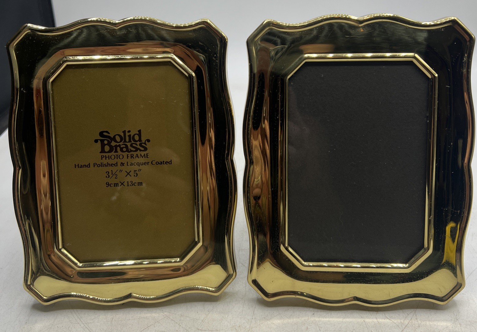 Set of 2 Solid Brass 3 1/2×5” Photo Frames Ornate Desk Display Korea Vintage