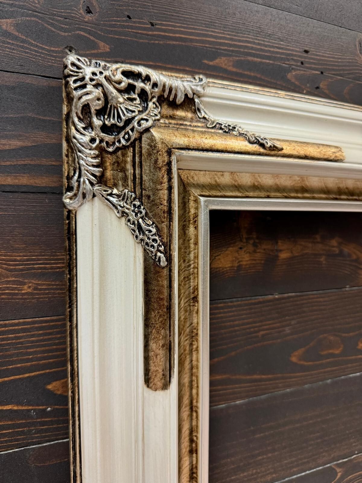 12 x 18 In Stock-Classic ornate wood frame, White frame, silver leaf frame.
