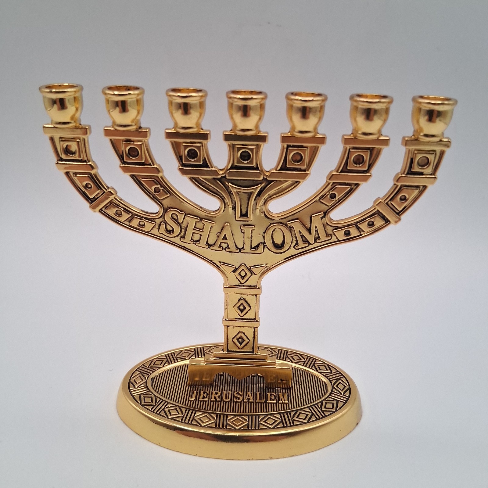 Vintage Karshi Jerusalem 4&Prime; Menorah 7 Branch Shalom Israel Judaica Holy Land