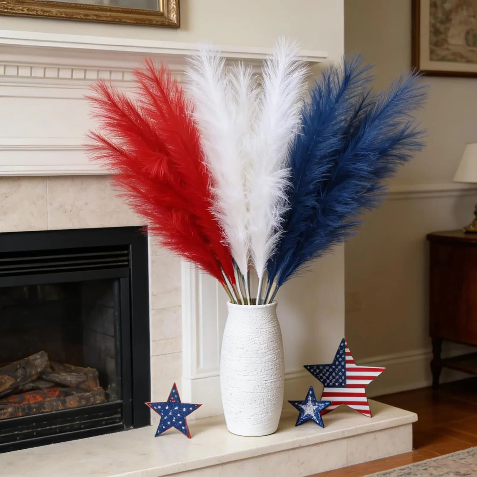 15PCS Patriotic Pampas Grass Red White Blue 4th July Vase Home Decor