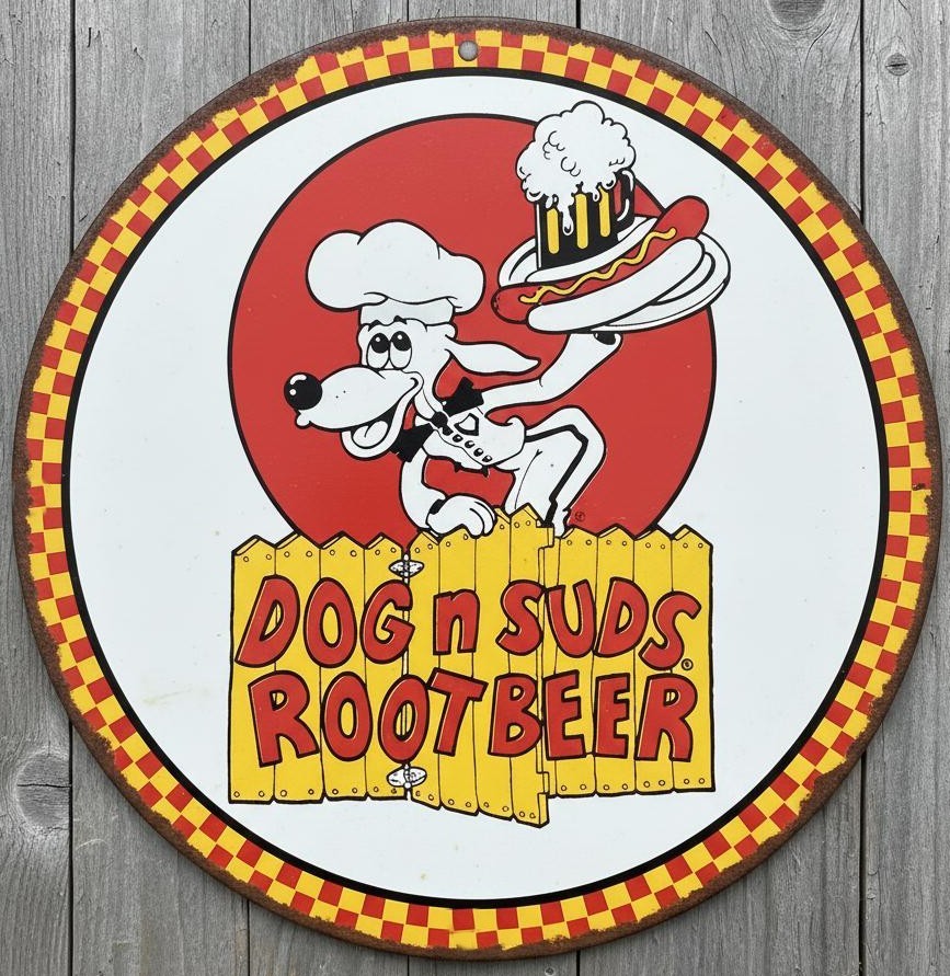 Dog N Suds Root Beer 8&Prime; Diameter Novelty Metal Sign Made In USA New!