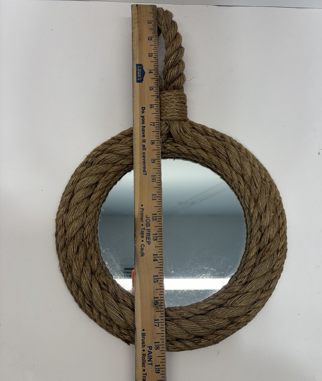 Round Rope Framed Nautical Accent Mirror, Wall Mounted, 11 in Brown Decor
