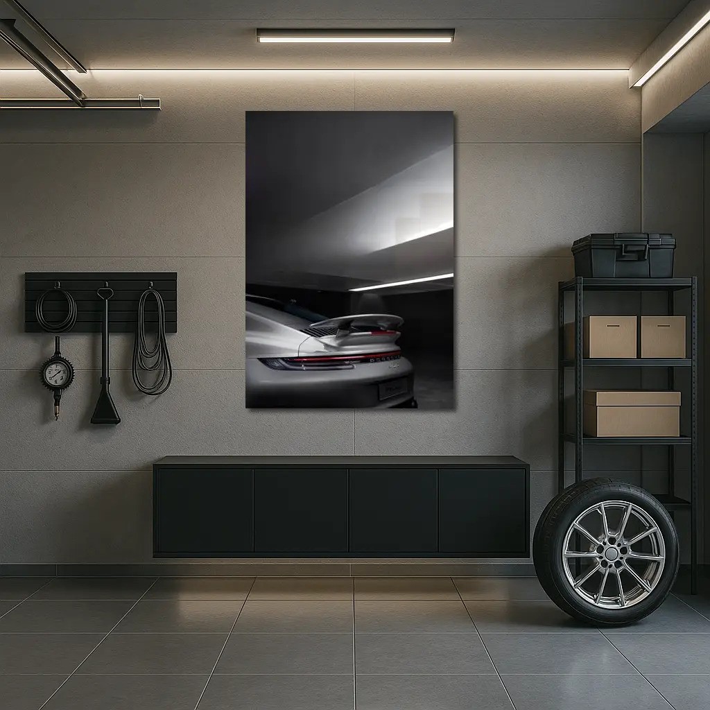 Poster Porsche 911 Rear Spoiler Dark Garag Canvas Framed Wall Art Print Painting