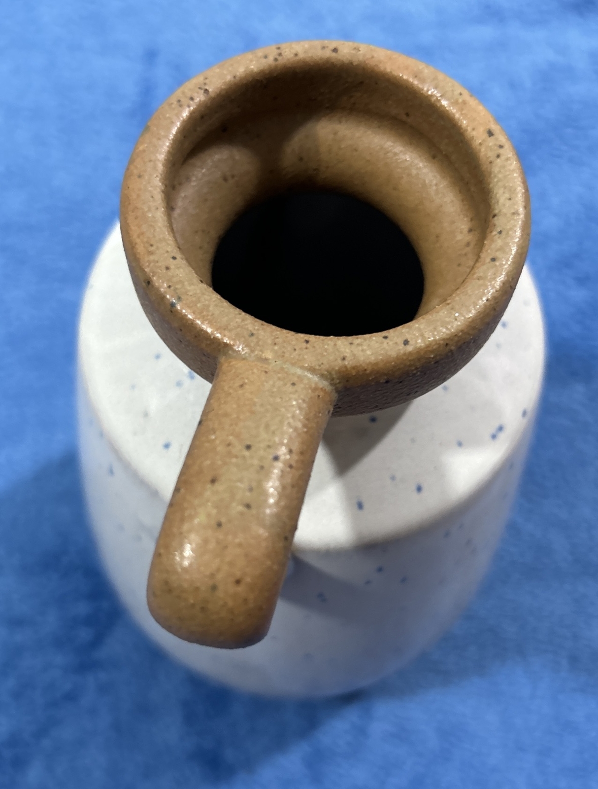 Ceramic Decorative Kettle Vase 8”Tall Cream Earth Tone Blue Speckle