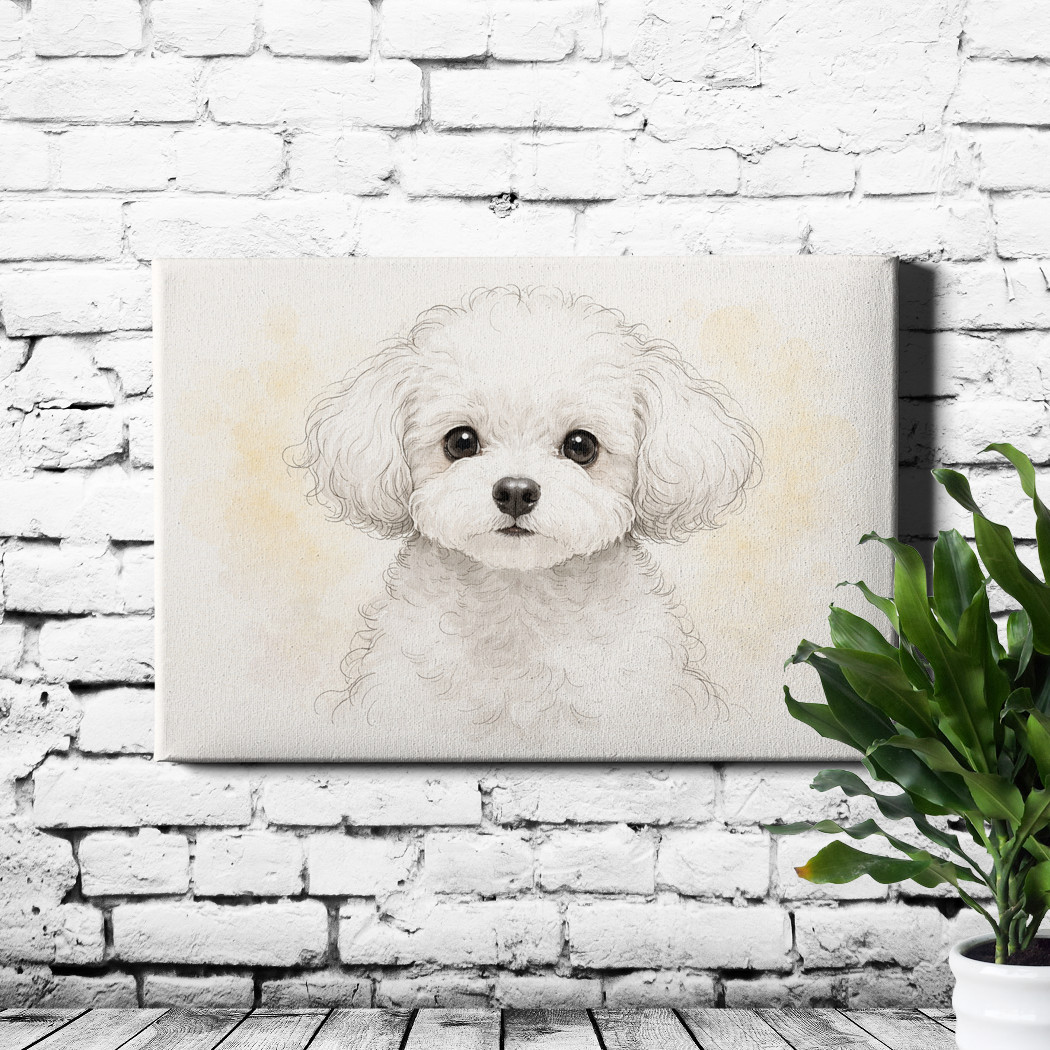 Cute White Curly Dog Ink Sketch Wall Decor Framed Wall Art 30x20inch