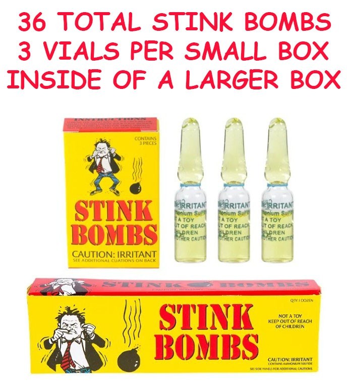 36 STINK BOMBS Glass Vials SMELLY Ass Fart Liquid Gag – QTY DISCOUNTS -FREE GIFT
