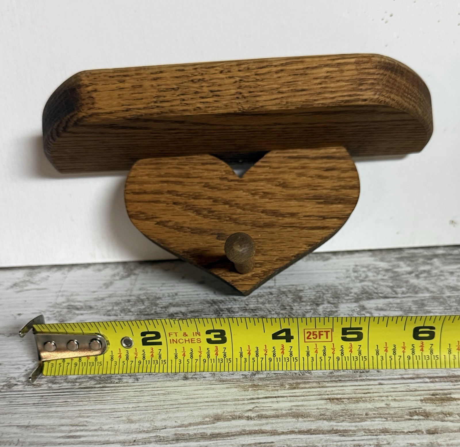 Vintage Oak Heart Wall Shelf w/ Peg Country Farmhouse Wood Display Shelf