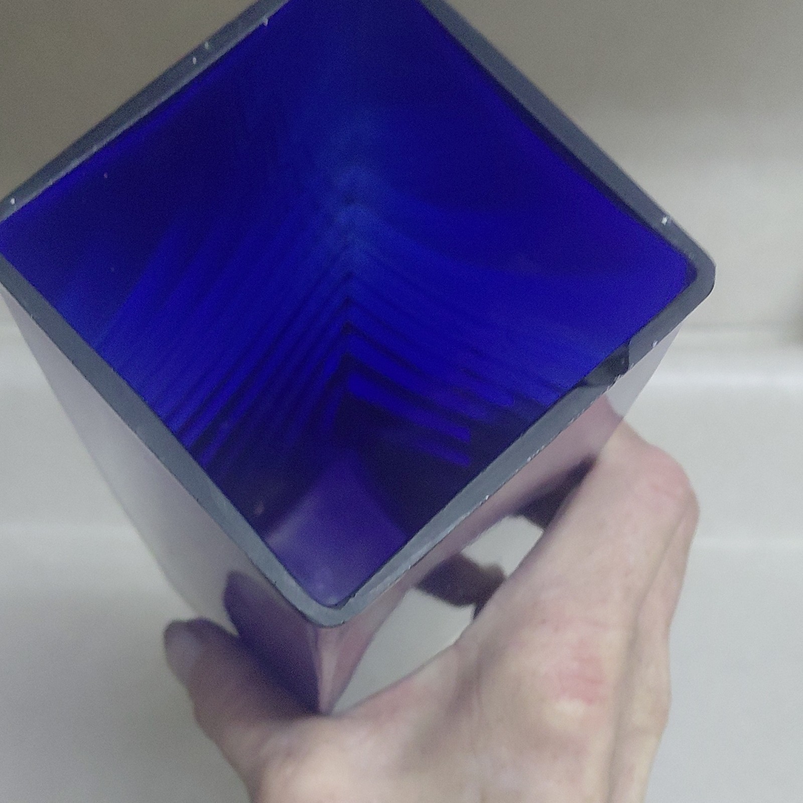 Blue Square Glass Flower Vase, Solid/Plain Decorative Freestanding