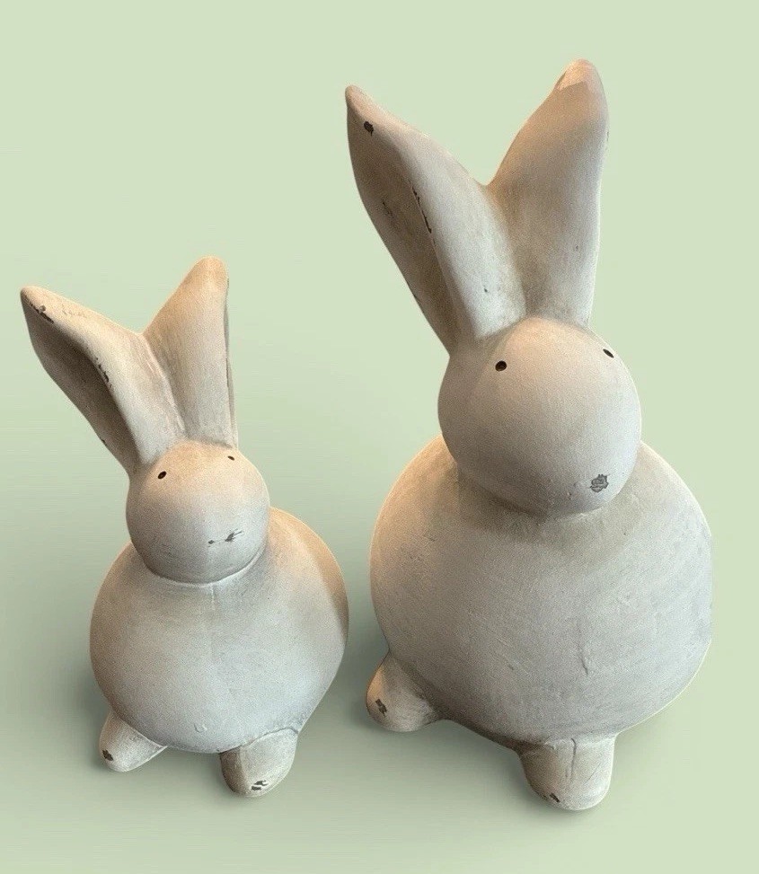 Set of 2 White terracotta Rabbit Figurines Freestanding Contemporary Décor