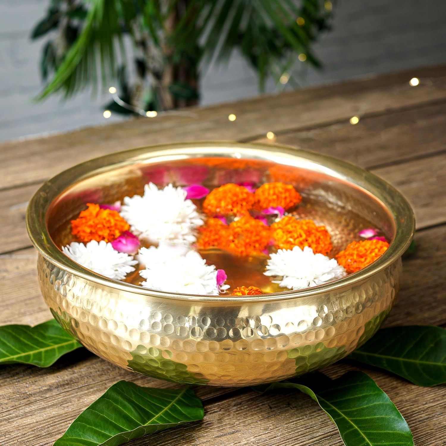 Golden Hammered Aluminium Potpourri Bowl Decorative Urli Bowl For All Occasions