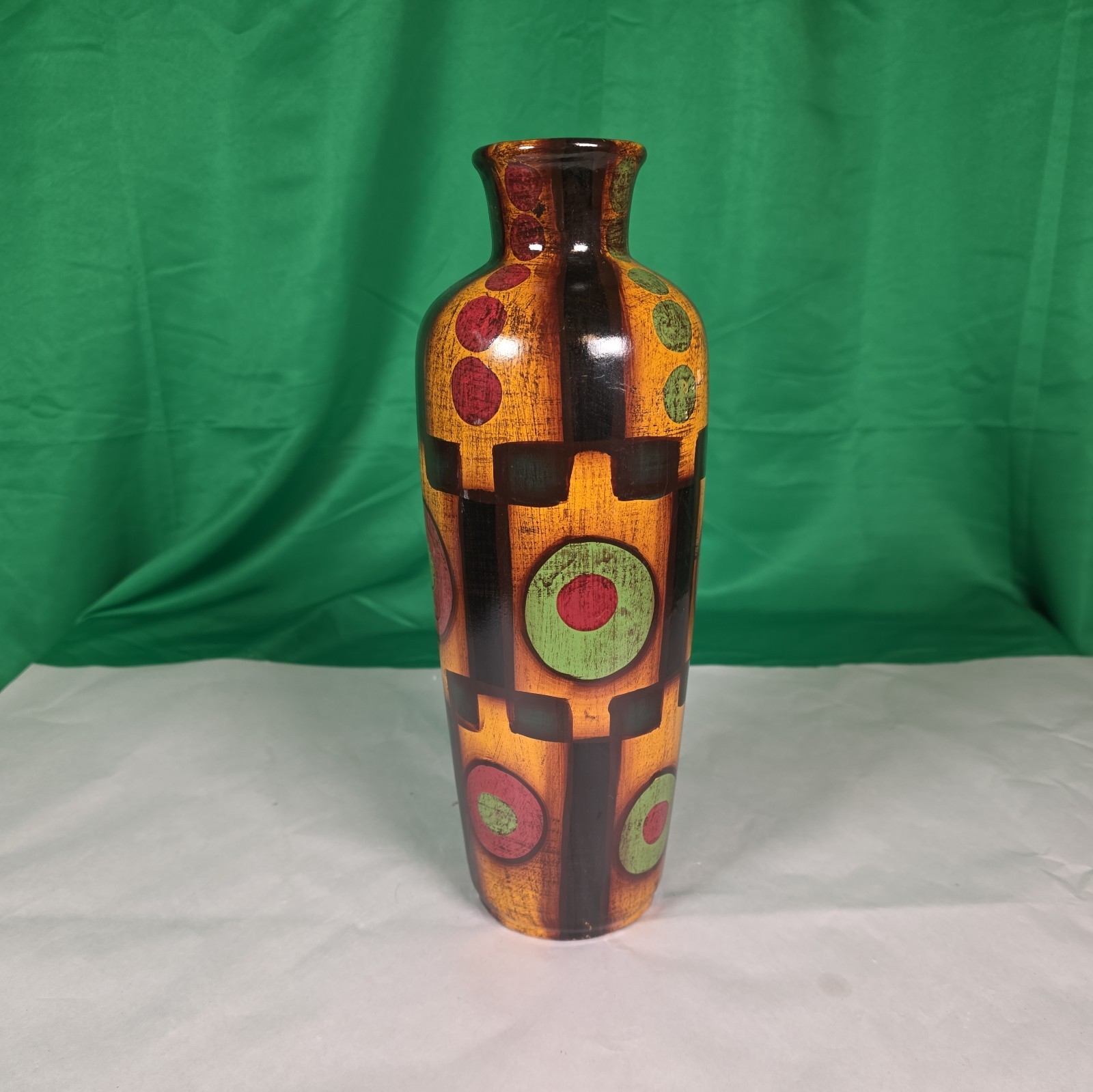 Abstract Modern Ceramic Art Vase Decorative Red Green Yellow Brown Black