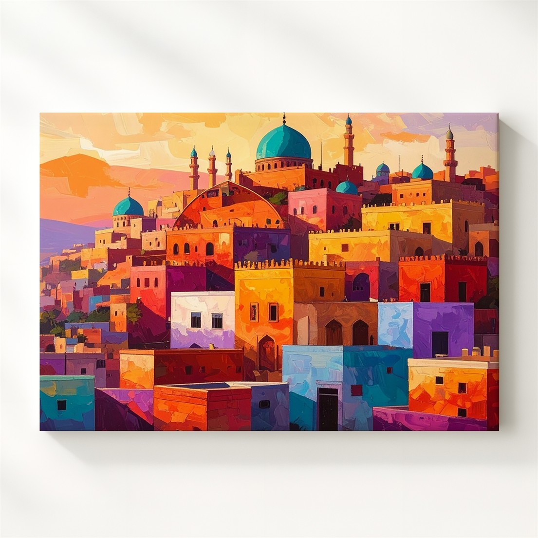Abstract Hilltop Town Canvas Colorful Middle Eastern Landscape Art Wall Art