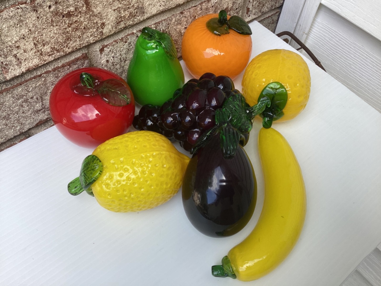 Vintage Murano Art Glass Style Hand-Blown Realistic Fruit & Vegetables Lot 8 PC