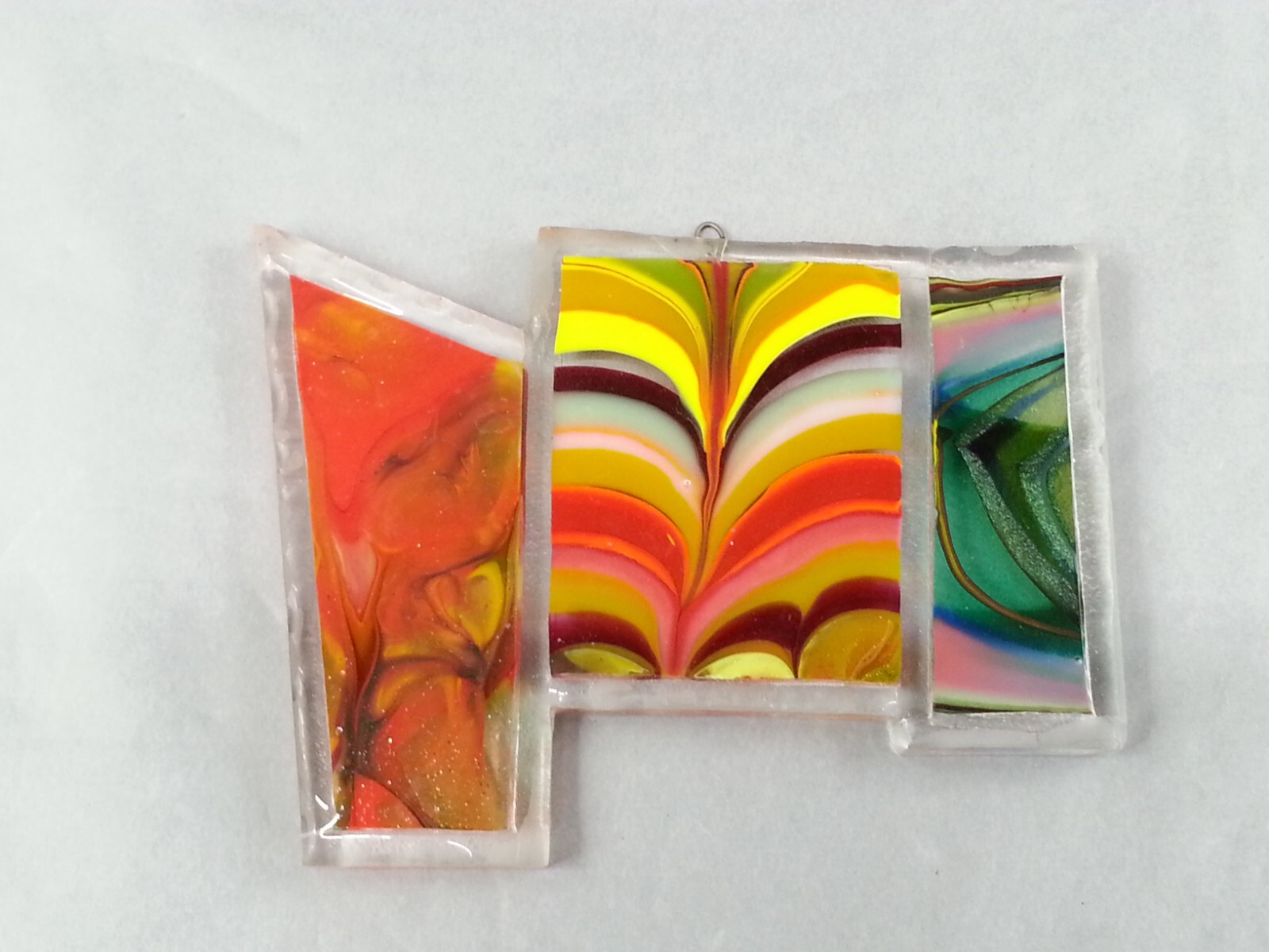 Glass Wall Hanging Fused Art Glass Small Multicolor Swirl Geometric Shapes