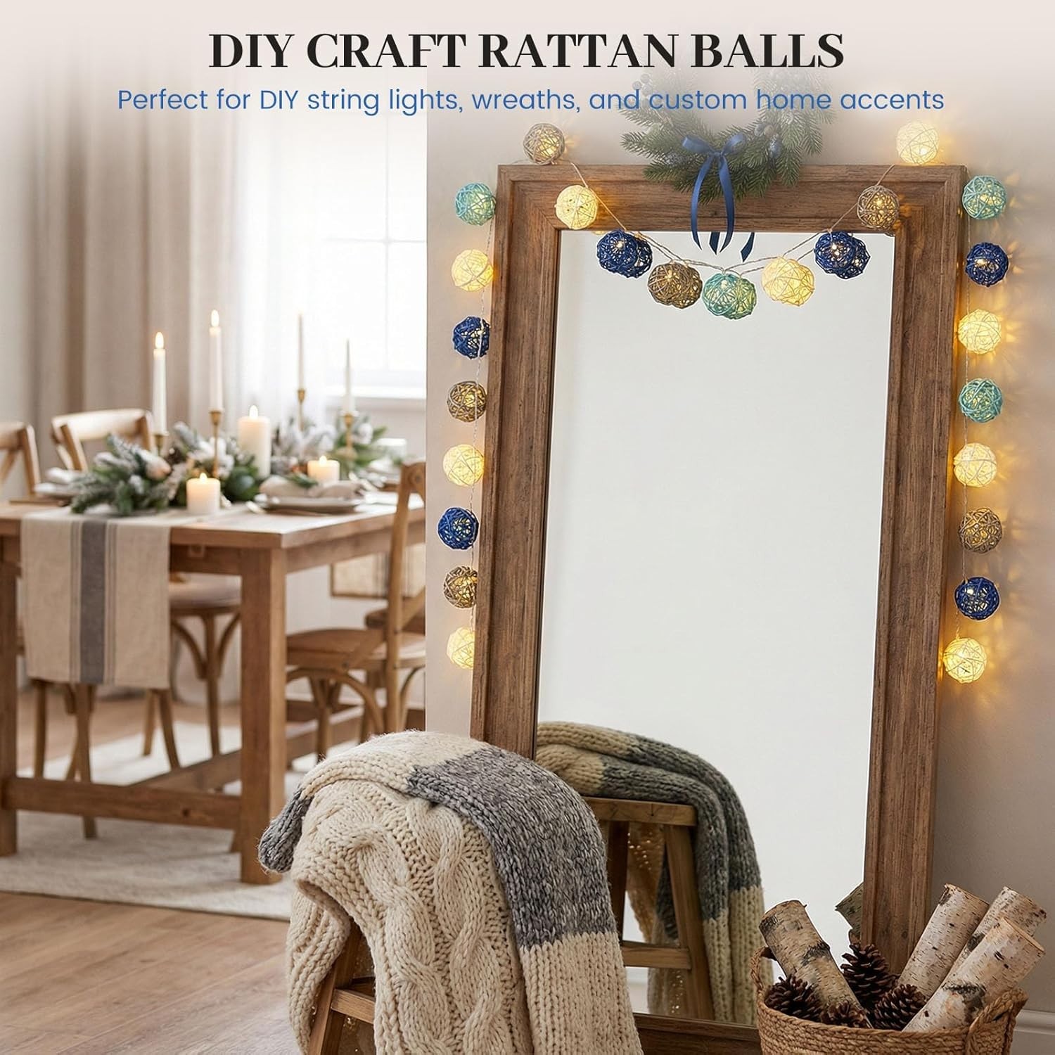 Elegant 24 Pcs Blue Rattan Balls – Versatile Decorative Orbs for All Occasions