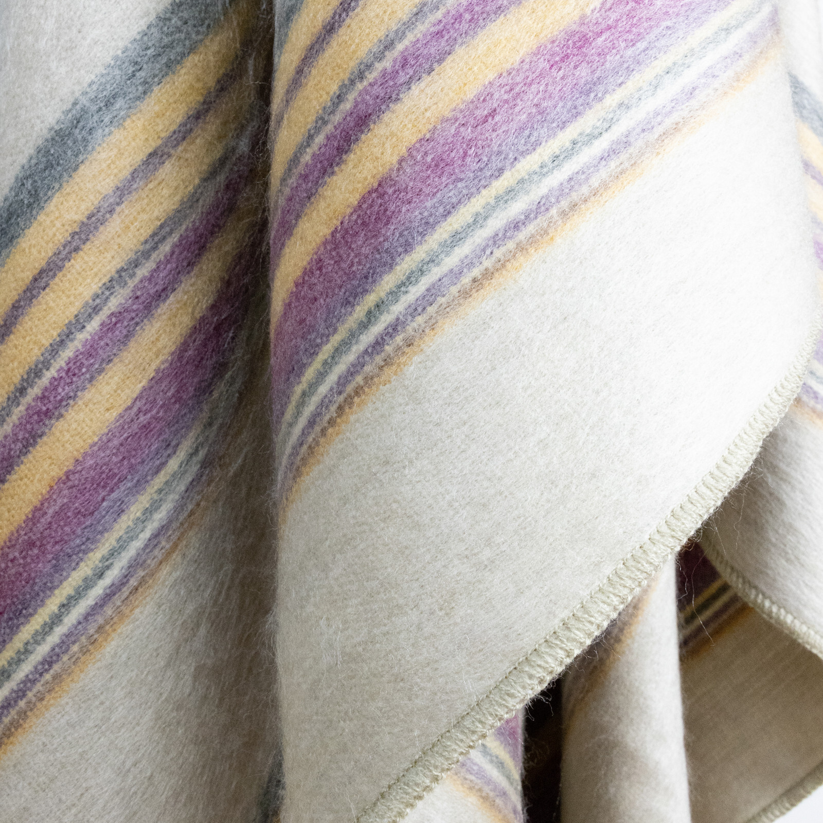 COSY CLOUD SOFT ALPACA WOOL BLANKET 96” X 65” STRIPES IN LAVENDER, GOLD & GRAY