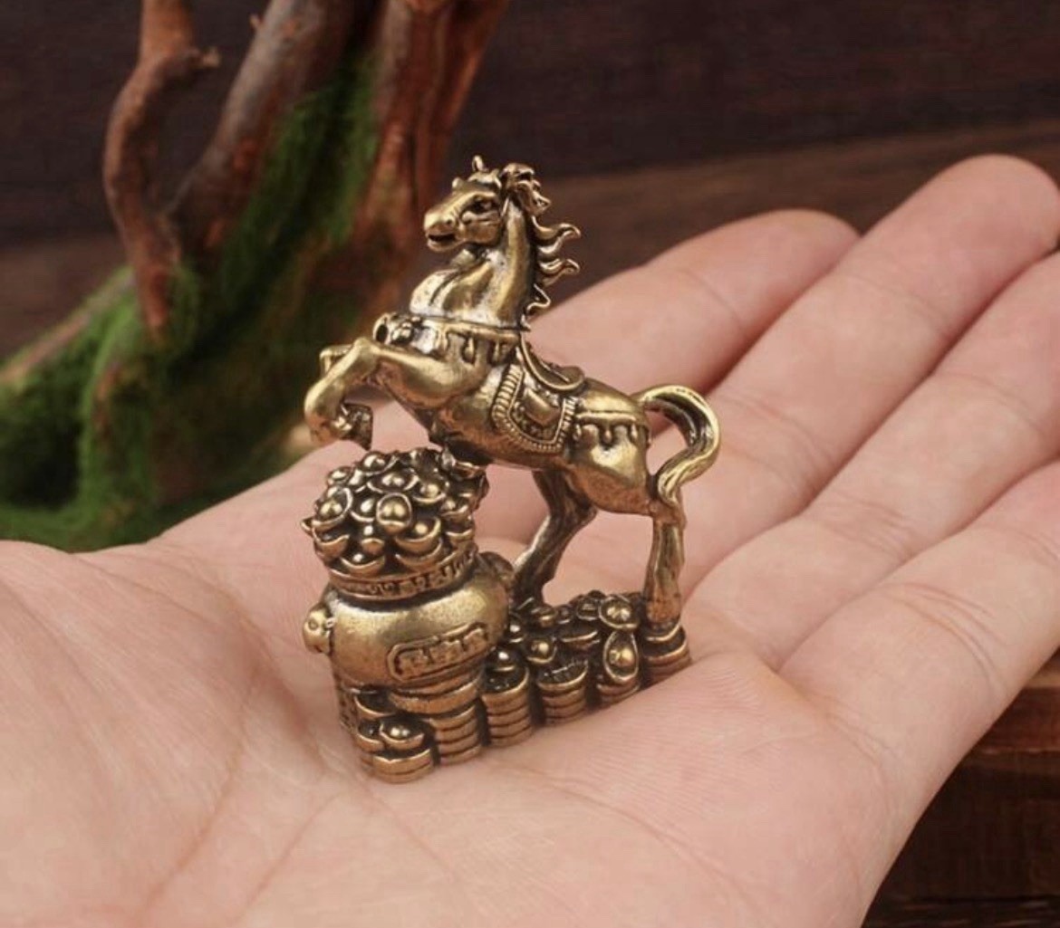 Solid Brass Horse Figurine Bronze Color Scultpure Home Decor Statue