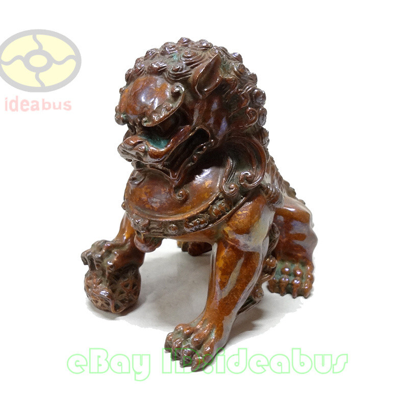Chinese Lion Yunnan Variegated Glimmer Speckle Copper Home Decor Statue Ornament