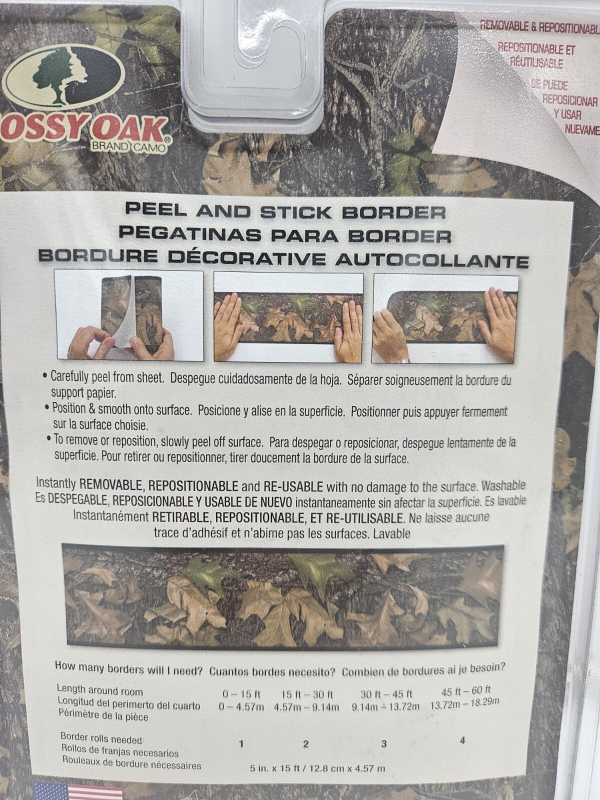 Mossy Oak Leaf Camouflage Wall Border Hunting Camo Cabin Peel & Stick Vinyl Art