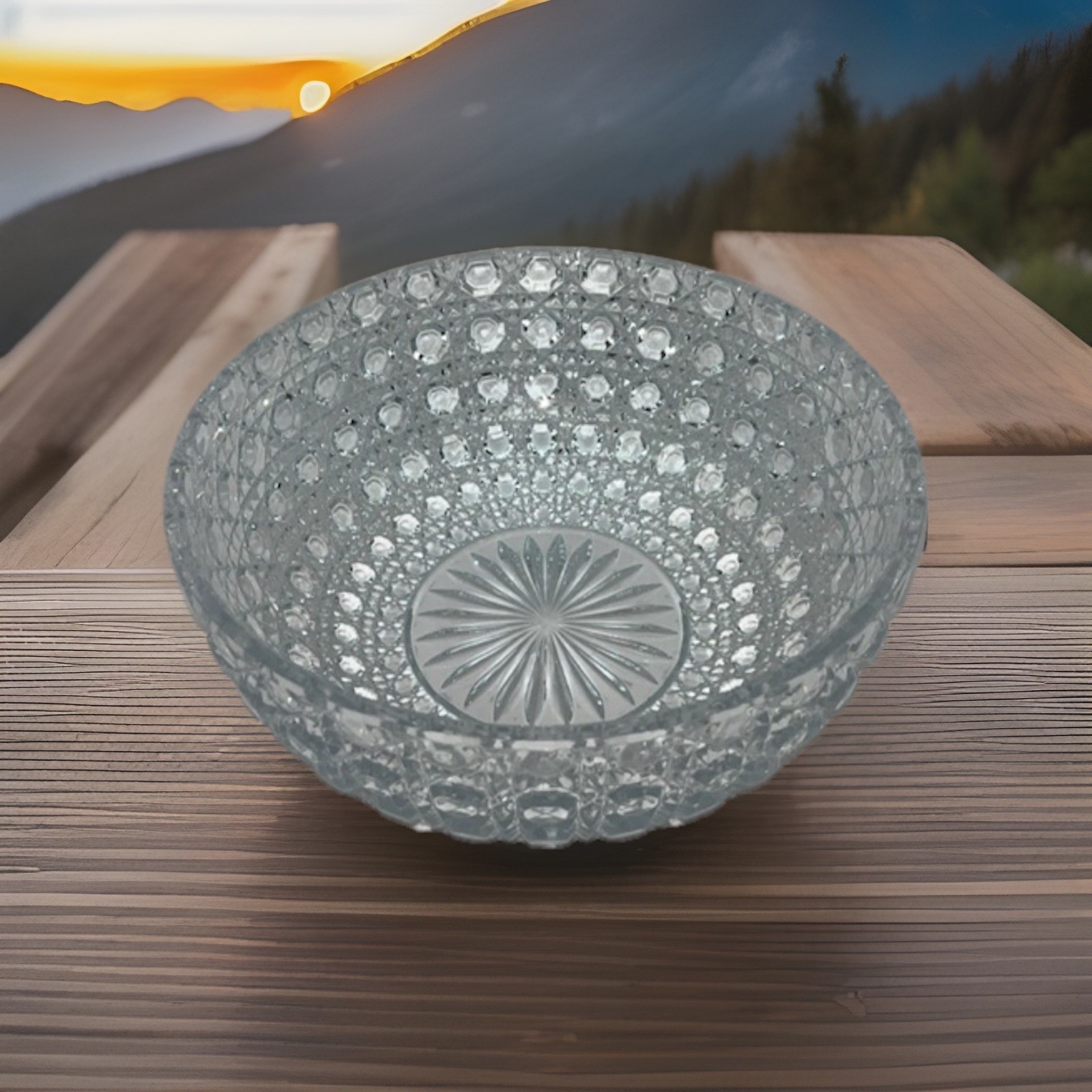 LARGE 9 1/4&Prime; VTG Round Bowl AMC13 Lead Crystal Criss-Cross & Cane American Cut